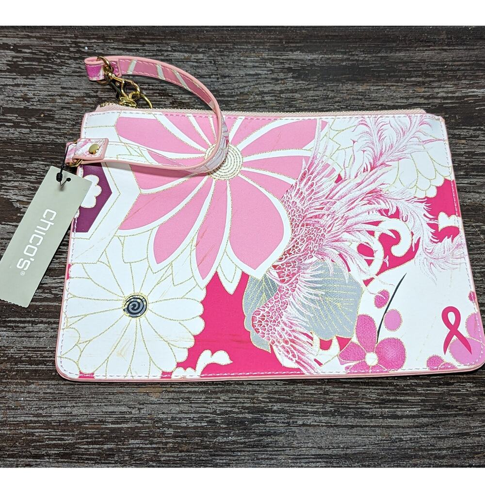 Breast Cancer Awareness Pink White Floral Clutch Bag